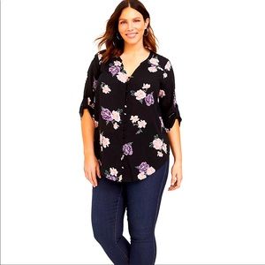 Torrid Floral Bunches Challis rollup button sleeve